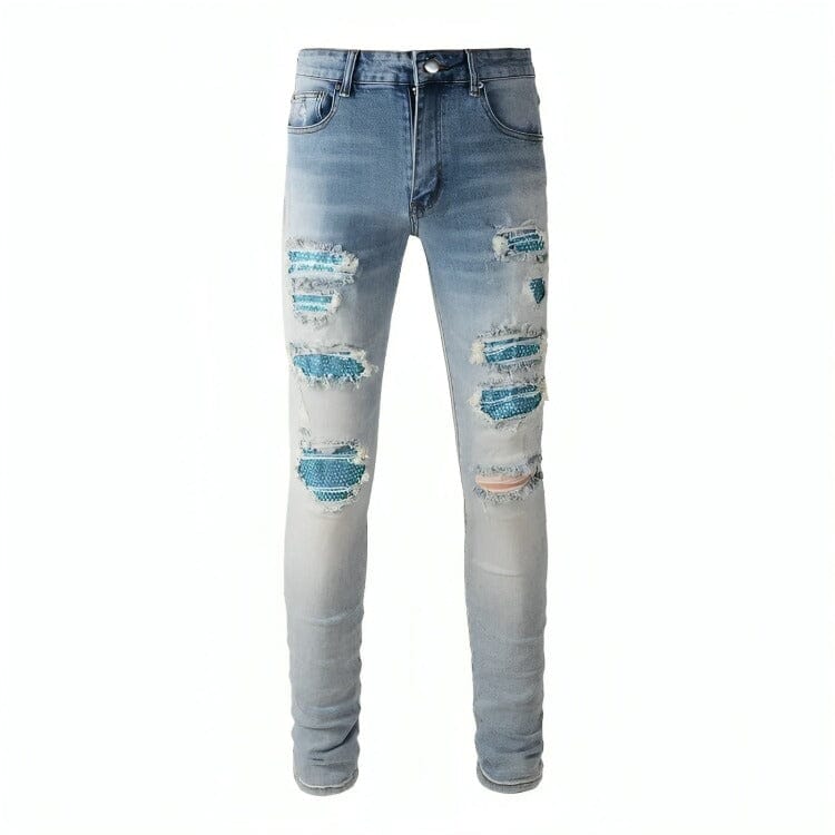 The Montague Rhinestone Distressed Jeans WellMan Studios 28 