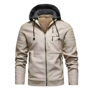 The Mountaineer Faux Leather Hooded Biker Jacket - Multiple Colors Shop5798684 Store Beige S 