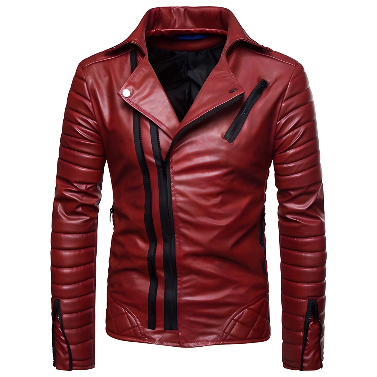 The Riccardo Faux Leather Striped Biker Jacket - Maroon Shop5798684 Store 2XL 