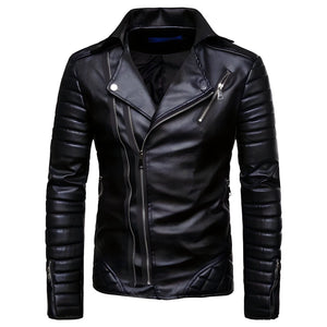 The Riccardo Faux Leather Striped Biker Jacket - Jet Black