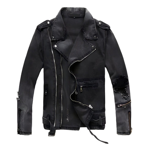The Antonio Distressed Denim Biker Jacket - Charcoal Shop5798684 Store XXS 
