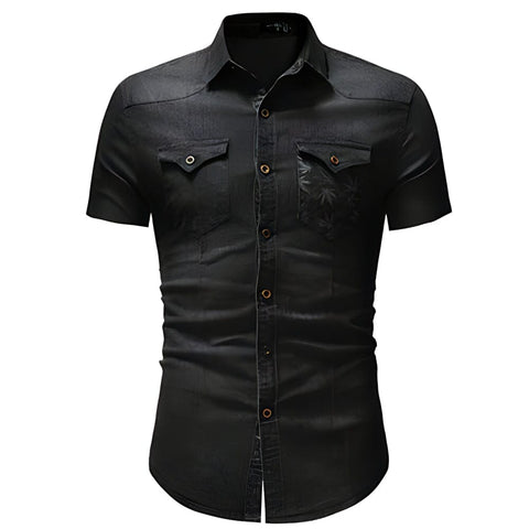 The Maui Short Sleeve Denim Shirt - Jet Black